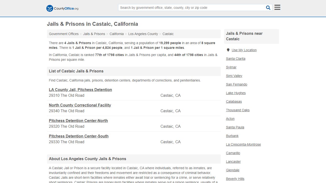 Jails & Prisons - Castaic, CA (Inmate Rosters & Records) - County Office